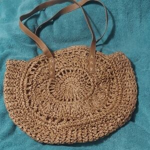 Woven Straw Tan Tote Bag